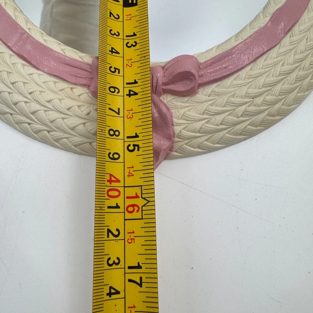 Vintage Oval Nursery Mirror Pink Bow Woven Frame Home Interiors & Gifts